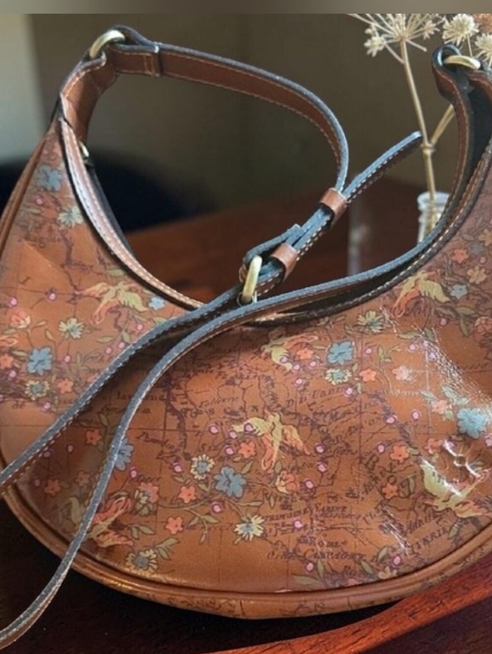 Patricia Nash Brown Floral Embossed Leather Crossbody